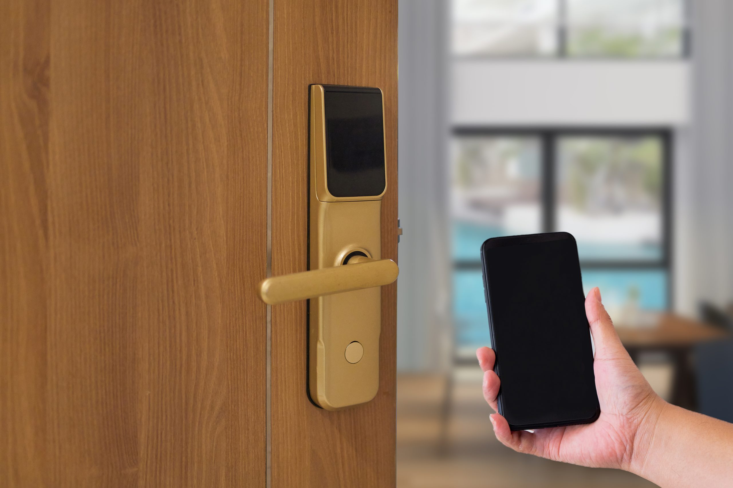 Hotel,Door,Security,Unlocking,By,Application,On,Mobile,Phone.,Digital
